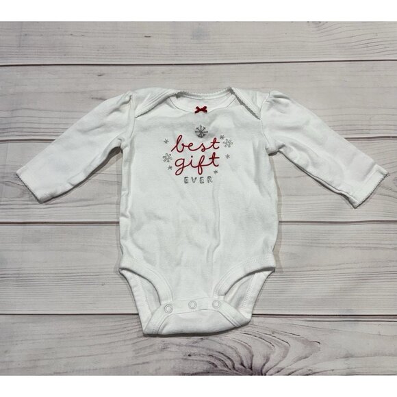 Carter's Baby Girl White Christmas Bodysuit "Best Gift Ever" Long Sleeve 3M - Picture 1 of 6